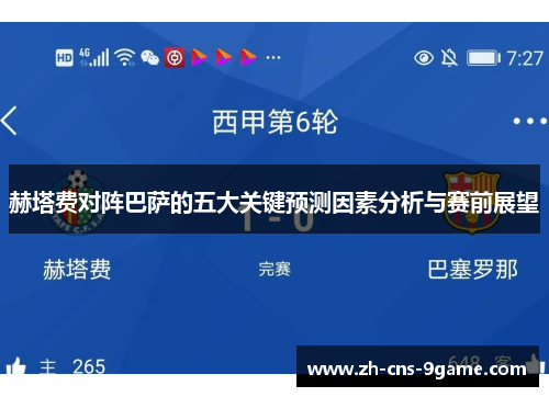 赫塔费对阵巴萨的五大关键预测因素分析与赛前展望